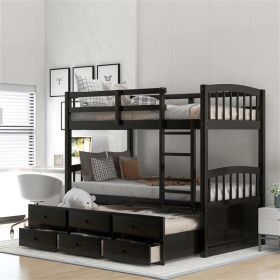Wood Bunk Bed with Trundle and Drawers, Espresso Wood Bunk Bed with Trundle and Drawers, Espresso